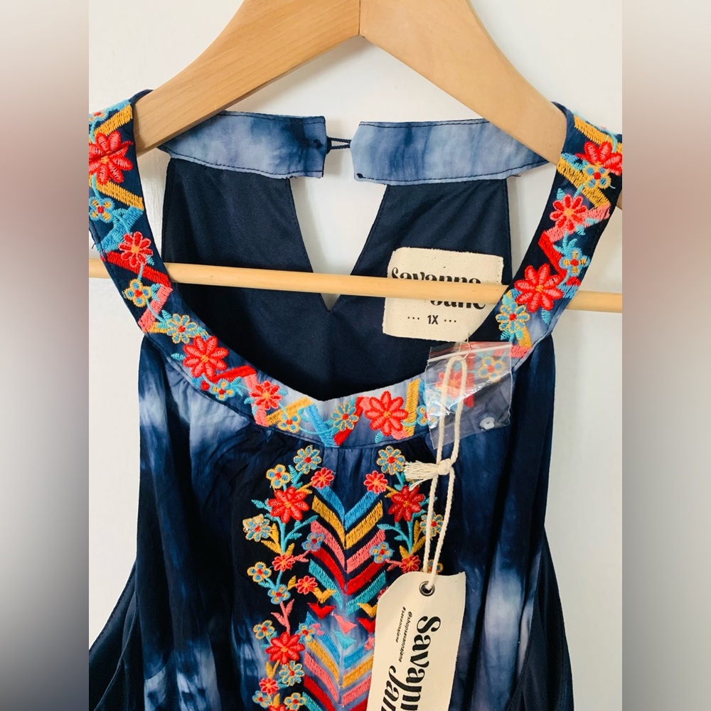 Savanna Jane Blue Tie Dye Embroidered Dress 1X - Picture 4 of 7